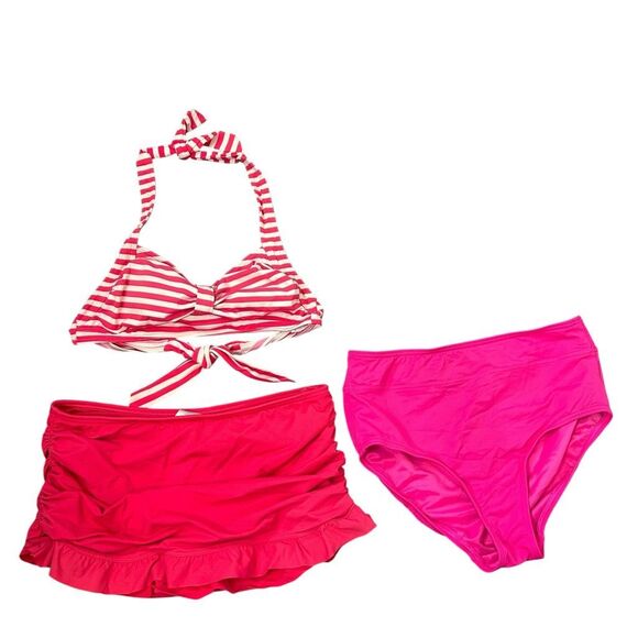 Lands’ End Bikini Swimsuit Skirt Skort Bottoms Pink Stripe Bathing Suit 6 4 Swim - Picture 13 of 13